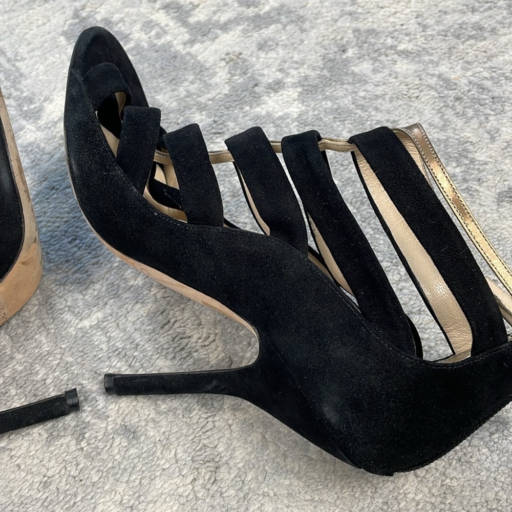 SOLD - Jimmy Choo Fathom Strappy Cage Bootie Heels Gladiator Black Sz 37 - Picture 11 of 16